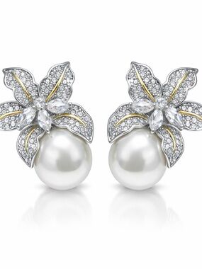 Silver and Gold Floral Pearl Earrings
